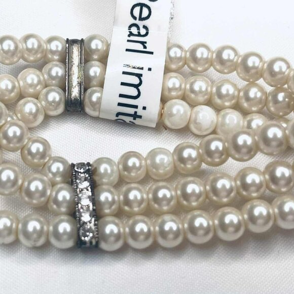 Vintage Imitation Pearl Stretch Bracelet with Rhinestone Spacers - Picture 2 of 7